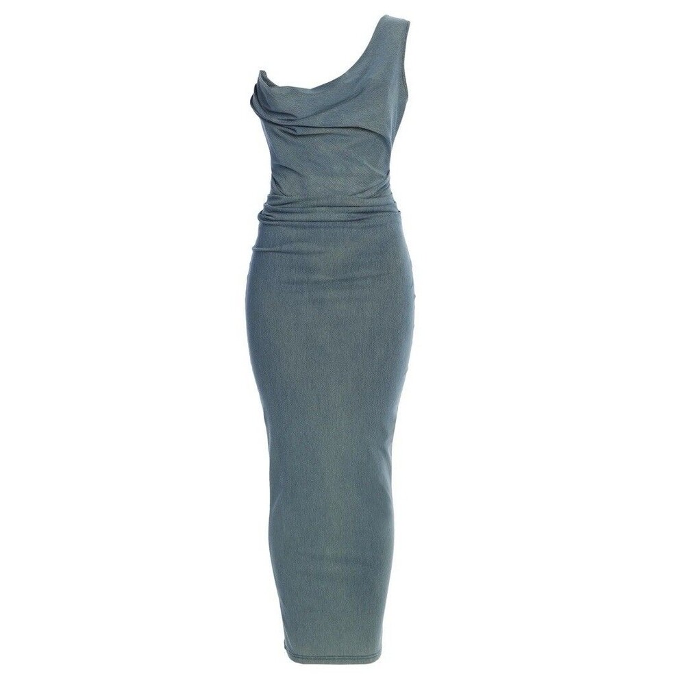 JLUXLABEL One Shoulder Draped Maxi Dress in Slate Blue – Bodycon Size XL - Picture 4 of 4